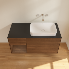 Тумба под раковину Villeroy & Boch Finion 120х50,1 см с подсветкой МДФ шпон грецкого ореха/стекло черное матовое G682GNGN