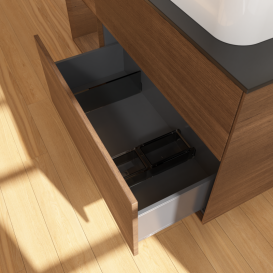 Тумба под раковину Villeroy & Boch Finion 120х50,1 см с подсветкой МДФ шпон грецкого ореха/стекло черное матовое G682GNGN