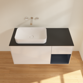 Тумба под раковину Villeroy & Boch Finion 120х50,1 см с подсветкой МДФ глянцевый белый лак/стекло черное матовое G692HGGF