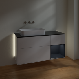 Тумба под раковину Villeroy & Boch Finion 120х50,1 см с подсветкой МДФ глянцевый белый лак/стекло черное матовое G692HGGF