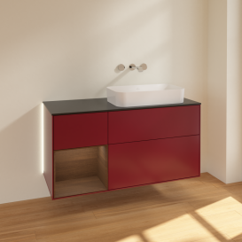 Тумба под раковину Villeroy & Boch Finion 120х50,1 см с подсветкой МДФ пион матовый лак/стекло черное матовое G682GNHB