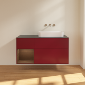 Тумба под раковину Villeroy & Boch Finion 120х50,1 см с подсветкой МДФ пион матовый лак/стекло черное матовое G682GNHB