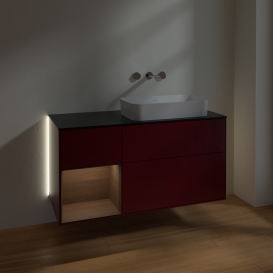 Тумба под раковину Villeroy & Boch Finion 120х50,1 см с подсветкой МДФ пион матовый лак/стекло черное матовое G682GNHB