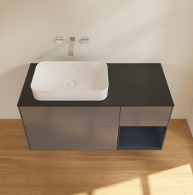 Тумба под раковину Villeroy & Boch Finion 120х50,1 см с подсветкой МДФ антрацит матовый лак/стекло черное матовое G692HGGK