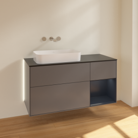 Тумба под раковину Villeroy & Boch Finion 120х50,1 см с подсветкой МДФ антрацит матовый лак/стекло черное матовое G692HGGK