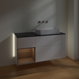 Тумба под раковину Villeroy & Boch Finion 120х50,1 см с подсветкой МДФ белый матовый лак/стекло черное матовое G682GNMT