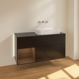 Тумба под раковину Villeroy & Boch Finion 120х50,1 см с подсветкой МДФ черный матовый лак/стекло черное матовое G682GNPD
