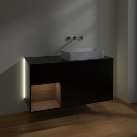 Тумба под раковину Villeroy & Boch Finion 120х50,1 см с подсветкой МДФ черный матовый лак/стекло черное матовое G682GNPD