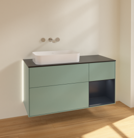 Тумба под раковину Villeroy & Boch Finion 120х50,1 см с подсветкой МДФ оливковый матовый лак/стекло черное матовое G692HGGM