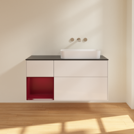 Тумба под раковину Villeroy & Boch Finion 120х50,1 см с подсветкой МДФ глянцевый белый лак/стекло черное матовое G682HBGF