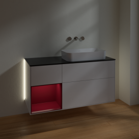 Тумба под раковину Villeroy & Boch Finion 120х50,1 см с подсветкой МДФ глянцевый белый лак/стекло черное матовое G682HBGF