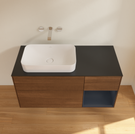 Тумба под раковину Villeroy & Boch Finion 120х50,1 см с подсветкой МДФ шпон грецкого ореха/стекло черное матовое G692HGGN