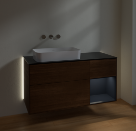 Тумба под раковину Villeroy & Boch Finion 120х50,1 см с подсветкой МДФ шпон грецкого ореха/стекло черное матовое G692HGGN