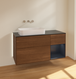 Тумба под раковину Villeroy & Boch Finion 120х50,1 см с подсветкой МДФ шпон грецкого ореха/стекло черное матовое G692HGGN