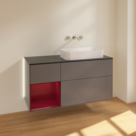 Тумба под раковину Villeroy & Boch Finion 120х50,1 см с подсветкой МДФ антрацит матовый лак/стекло черное матовое G682HBGK