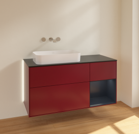 Тумба под раковину Villeroy & Boch Finion 120х50,1 см с подсветкой МДФ пион матовый лак/стекло черное матовое G692HGHB