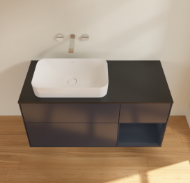Тумба под раковину Villeroy & Boch Finion 120х50,1 см с подсветкой МДФ темно-синий матовый лак/стекло черное матовое G692HGHG