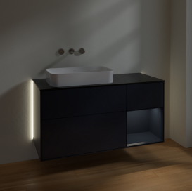Тумба под раковину Villeroy & Boch Finion 120х50,1 см с подсветкой МДФ темно-синий матовый лак/стекло черное матовое G692HGHG