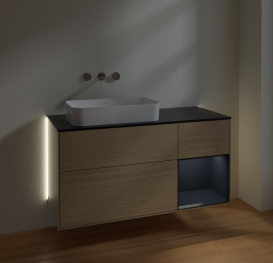 Тумба под раковину Villeroy & Boch Finion 120х50,1 см с подсветкой МДФ шпон дуба/стекло черное матовое G692HGPC