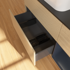 Тумба под раковину Villeroy & Boch Finion 120х50,1 см с подсветкой МДФ шпон дуба/стекло черное матовое G692HGPC