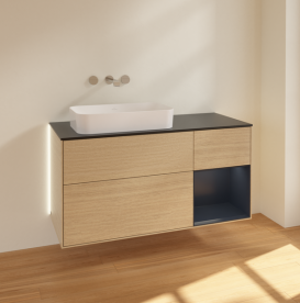 Тумба под раковину Villeroy & Boch Finion 120х50,1 см с подсветкой МДФ шпон дуба/стекло черное матовое G692HGPC