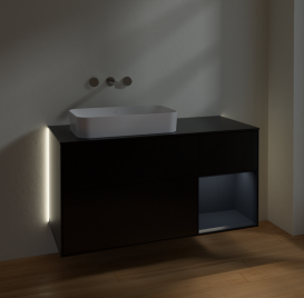 Тумба под раковину Villeroy & Boch Finion 120х50,1 см с подсветкой МДФ черный матовый лак/стекло черное матовое G692HGPD