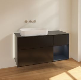 Тумба под раковину Villeroy & Boch Finion 120х50,1 см с подсветкой МДФ черный матовый лак/стекло черное матовое G692HGPD