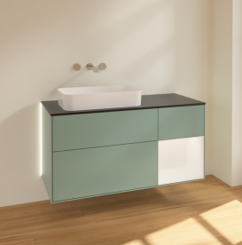 Тумба под раковину Villeroy & Boch Finion 120х50,1 см с подсветкой МДФ оливковый матовый лак/стекло черное матовое G692MTGM