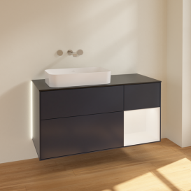 Тумба под раковину Villeroy & Boch Finion 120х50,1 см с подсветкой МДФ темно-синий матовый лак/стекло черное матовое G692MTHG