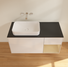 Тумба под раковину Villeroy & Boch Finion 120х50,1 см с подсветкой МДФ глянцевый белый лак/стекло черное матовое G692PCGF