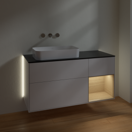 Тумба под раковину Villeroy & Boch Finion 120х50,1 см с подсветкой МДФ глянцевый белый лак/стекло черное матовое G692PCGF