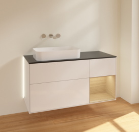 Тумба под раковину Villeroy & Boch Finion 120х50,1 см с подсветкой МДФ глянцевый белый лак/стекло черное матовое G692PCGF