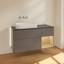 Тумба під раковину Villeroy & Boch Finion 120х50,1 см з підсвічуванням антрацит матовий лак/скло чорне матове G692PCGK