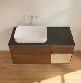 Тумба под раковину Villeroy & Boch Finion 120х50,1 см с подсветкой МДФ шпон грецкого ореха/стекло черное матовое G692PCGN