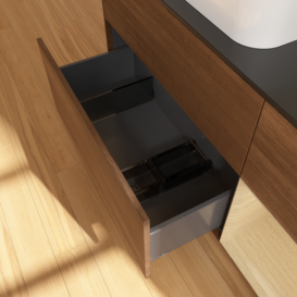 Тумба под раковину Villeroy & Boch Finion 120х50,1 см с подсветкой МДФ шпон грецкого ореха/стекло черное матовое G692PCGN