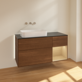 Тумба под раковину Villeroy & Boch Finion 120х50,1 см с подсветкой МДФ шпон грецкого ореха/стекло черное матовое G692PCGN