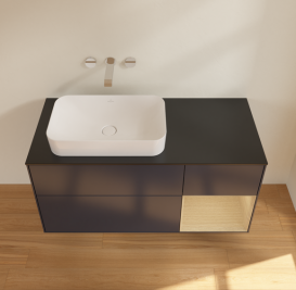 Тумба под раковину Villeroy & Boch Finion 120х50,1 см с подсветкой МДФ темно-синий матовый лак/стекло черное матовое G692PCHG