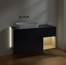 Тумба под раковину Villeroy & Boch Finion 120х50,1 см с подсветкой МДФ темно-синий матовый лак/стекло черное матовое G692PCHG