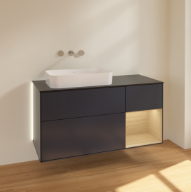 Тумба под раковину Villeroy & Boch Finion 120х50,1 см с подсветкой МДФ темно-синий матовый лак/стекло черное матовое G692PCHG