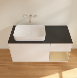 Тумба под раковину Villeroy & Boch Finion 120х50,1 см с подсветкой МДФ белый матовый лак/стекло черное матовое G692PCMT