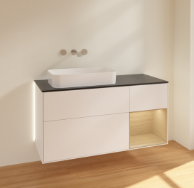 Тумба под раковину Villeroy & Boch Finion 120х50,1 см с подсветкой МДФ белый матовый лак/стекло черное матовое G692PCMT