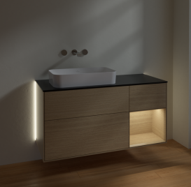 Тумба под раковину Villeroy & Boch Finion 120х50,1 см с подсветкой МДФ шпон дуба/стекло черное матовое G692PCPC