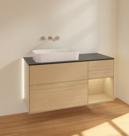 Тумба под раковину Villeroy & Boch Finion 120х50,1 см с подсветкой МДФ шпон дуба/стекло черное матовое G692PCPC