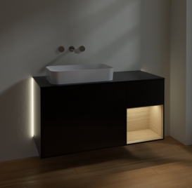 Тумба под раковину Villeroy & Boch Finion 120х50,1 см с подсветкой МДФ черный матовый лак/стекло черное матовое G692PCPD