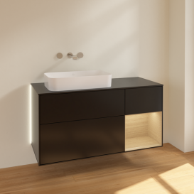 Тумба под раковину Villeroy & Boch Finion 120х50,1 см с подсветкой МДФ черный матовый лак/стекло черное матовое G692PCPD