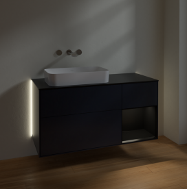 Тумба под раковину Villeroy & Boch Finion 120х50,1 см с подсветкой МДФ темно-синий матовый лак/стекло черное матовое G692PDHG