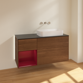 Тумба под раковину Villeroy & Boch Finion 120х50,1 см с подсветкой МДФ шпон грецкого ореха/стекло черное матовое G682HBGN