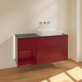 Тумба под раковину Villeroy & Boch Finion 120х50,1 см с подсветкой МДФ пион матовый лак/стекло черное матовое G682HBHB