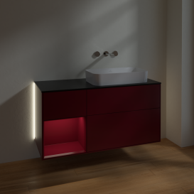 Тумба под раковину Villeroy & Boch Finion 120х50,1 см с подсветкой МДФ пион матовый лак/стекло черное матовое G682HBHB