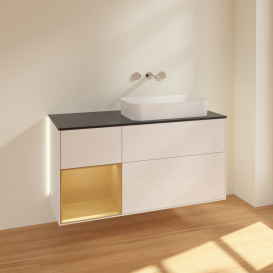 Тумба под раковину Villeroy & Boch Finion 120х50,1 см с подсветкой МДФ глянцевый белый лак/стекло черное матовое G682HFGF